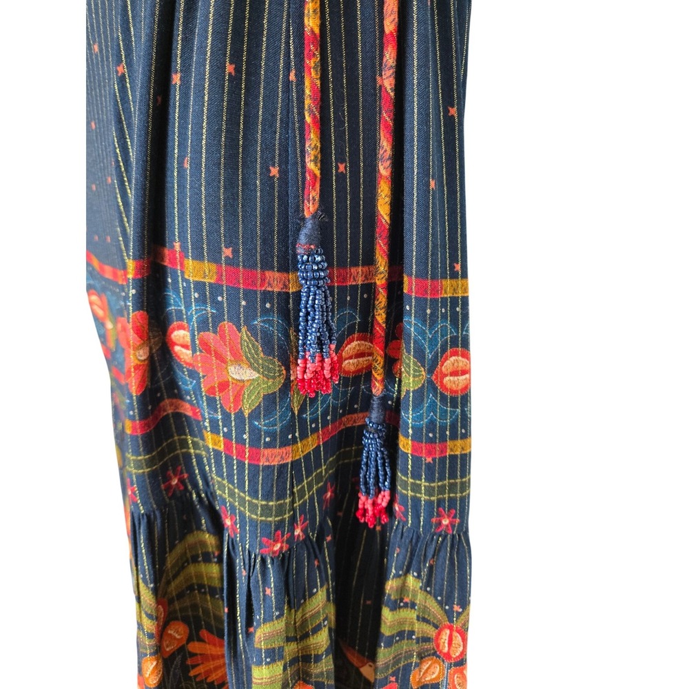 Rare Farm Rio Navy Floral Metallic Stripe One Shoulder Maxi Dress M Resort Boho - Picture 5 of 13